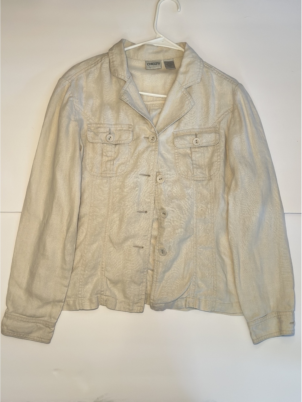 Chico’s 100% Linen Utility Jacket Button Up Shirt Women’s Casual Top